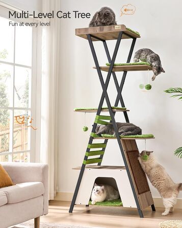 Х ярусна кігтеточка FourFurPets, 111 см, вінтажна коричнева, 3-
