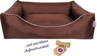 Лежак для собак Tante Hilde XL коричневий, знімний чохол, 80x60x20 см, для малих порід, антиковзке дно, високі борти, комфорт і підтримка (Джек-Рассел, Кокер, Бігль)