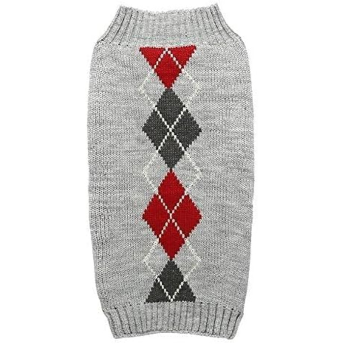 Светр для собаки, візерунок Argyle, сірий, для маленьких собак