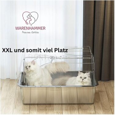 Преміум туалет для котів XXL з нержавіючої сталі з кришкою, велика фронтальна дверцята, 62×41×42 см