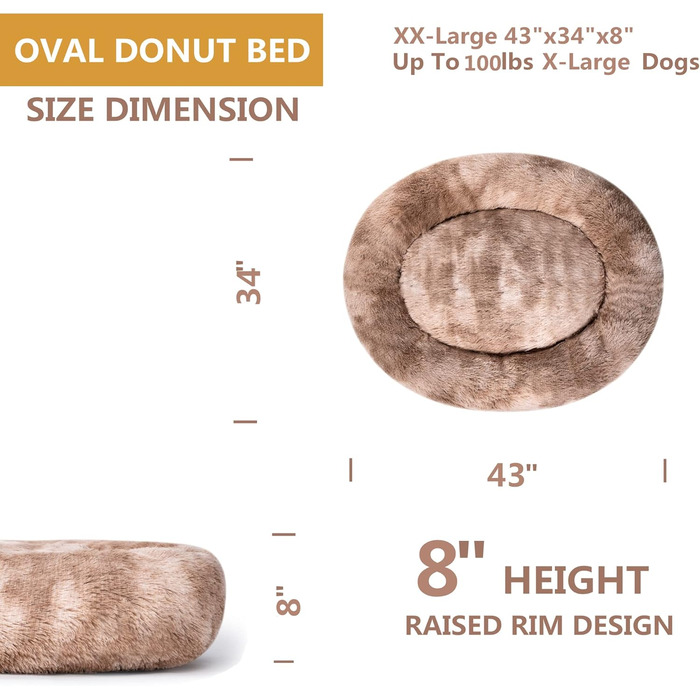 Ліжко для собак Coohom Donut, яке можна прати, XXL, бежевий