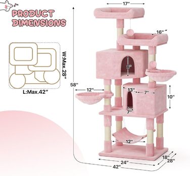 Кігтеточка MoNiBloom, 147 см, рожева - 8 стовбурів з сизалю