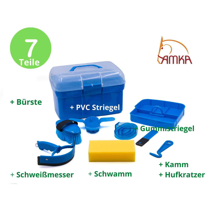 Набір для чищення коня Putzbox, 7 предметів, блакитний