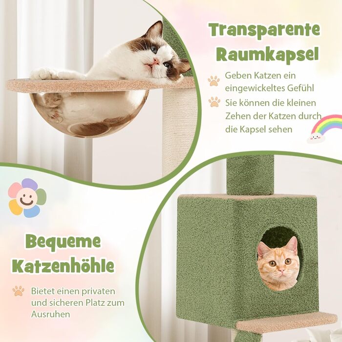 Кігтеточка до стелі, 5-ти ярусна, сіра