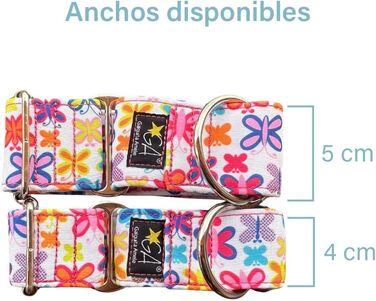 Нашийник Galguita Amelie 4 см, розмір M (30-39 см), для єнотоподібних собак, з малюнком метеликів