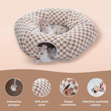 Котячий тунель з ліжком, можна мити, коричневий