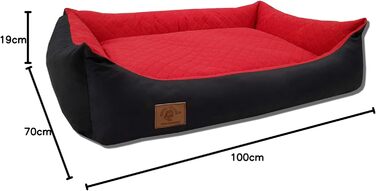Odolplusz XXL Ліжко для великих собак, подушка і диван для собак з двосторонньою подушкою, знімний і праний чохол, 100x70 см, чорний-червоний