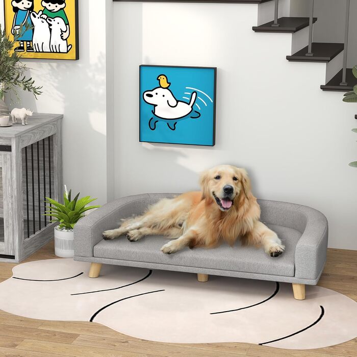 Диван для собаки з подушкою, 98x67x25 см, Сірий