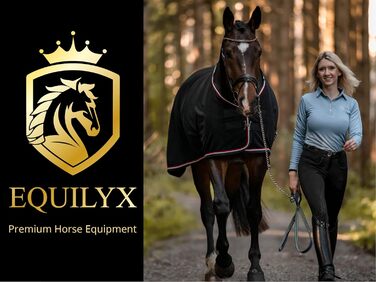 EQUILYX® Флісова попона для коня з хрестовими ременями, чорна, 145 см – дихаюча, волога- та теплозберігаюча, для стайні та транспортування