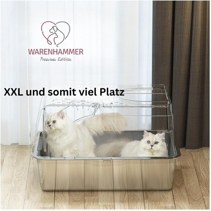 Преміум туалет для котів XXL з нержавіючої сталі з кришкою, велика фронтальна дверцята, 62×41×42 см