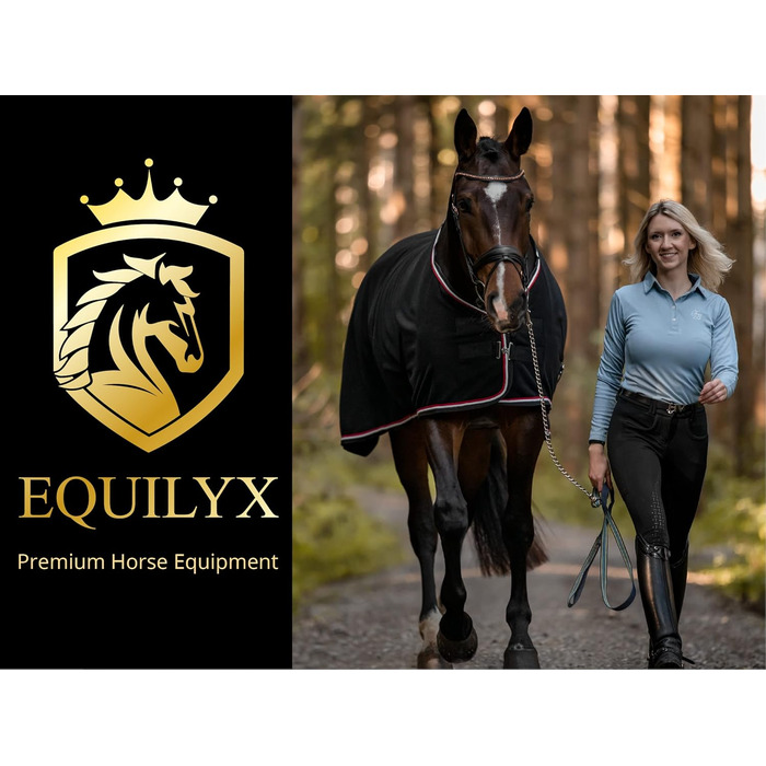 EQUILYX® Флісова попона для коня з хрестовими ременями, чорна, 145 см – дихаюча, волога- та теплозберігаюча, для стайні та транспортування