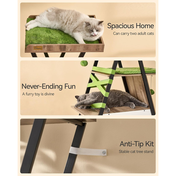 Х ярусна кігтеточка FourFurPets, 111 см, вінтажна коричнева, 3-