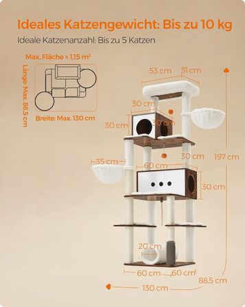 Кігтеточка Feandrea XXL, 197 см, вінтажна коричнева