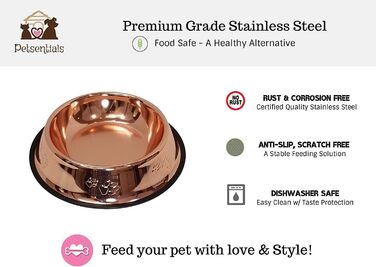 Антиковзка стильна миска для домашніх тварин Petsentials, нержавіюча сталь, бронзова, 510 мл, набір з 4 штук