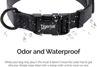 Водонепроникний нашийник для собак Tiger Tail Urban Nomad, не має запаху, міцний, легкий, матовий, з якісного нейлону з покриттям, для великих, середніх і малих порід, чорний, розмір L