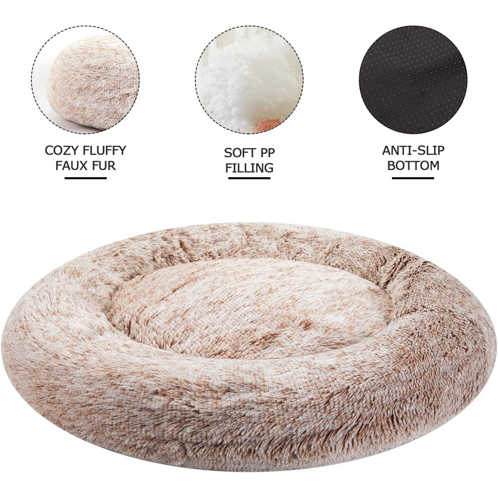 Ліжко для собак Bedfolks Donut, велике, пухнасте, коричневе
