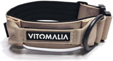 Тактичний нашийник для великих собак VITOMALIA, 5 см, міцний нейлон, магнітна ручка, захисна застібка, бежевий, розмір M (40-50 см)