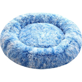 Собаче ліжко-комір Donut Comlax XL, кругла подушка 80 см, знімний чохол, м'яке штучне хутро, проти стресу, синє