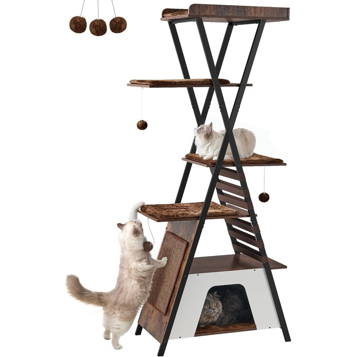 Х ярусна кігтеточка FourFurPets, 111 см, вінтажна коричнева, 3-