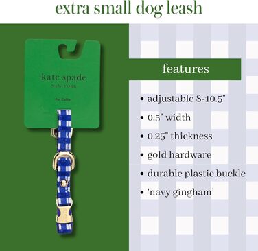 Нашийник для собак Kate Spade Нью-Йорк, золота пряжка, темно-синій гінгем