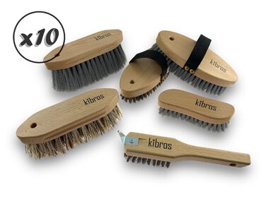 Комплект із 10 наборів для догляду за кіньми Kibros LOTEQUIT6x10, 60 якісних щіток для коня та поні, для чищення тіла, голови й копит
