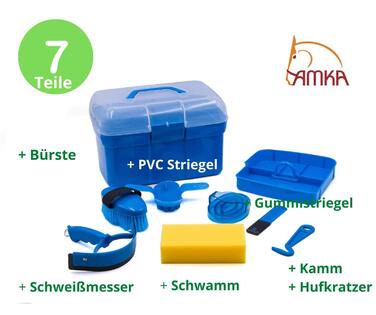 Набір для чищення коня Putzbox, 7 предметів, блакитний