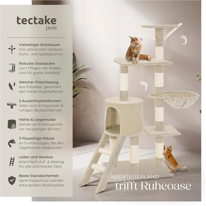 Кігтеточка tectake 144 см, сіра (Бежевий No 401434)