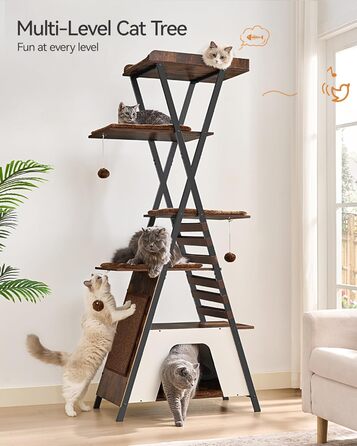 Х ярусна кігтеточка FourFurPets, 111 см, вінтажна коричнева, 3-