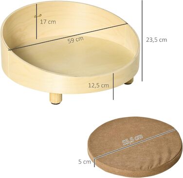 Піднятий диван для собаки з подушкою, Ø59 x 23,5 см
