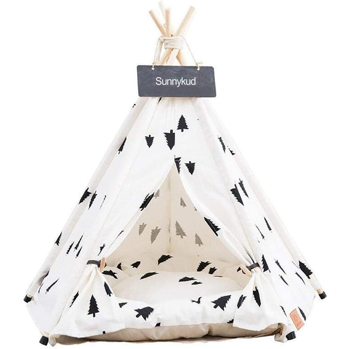 Намет для домашніх тварин Sunnykud Teepee з подушкою, знімний, M, білий