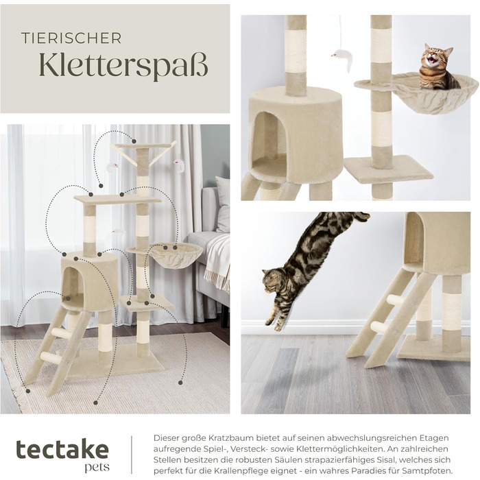 Кігтеточка tectake 144 см, сіра (Бежевий No 401434)