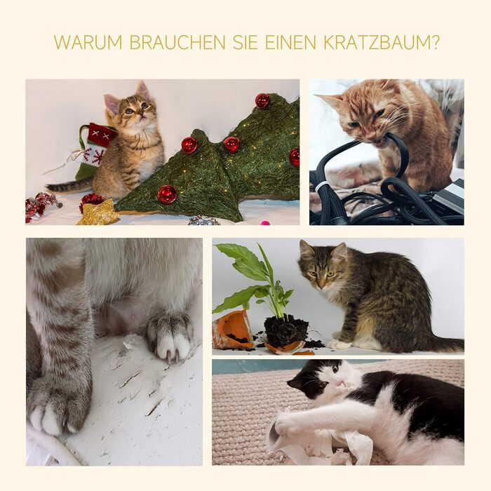 Котяче дерево з регулюванням висоти, сіре, 40x34x230-260 см