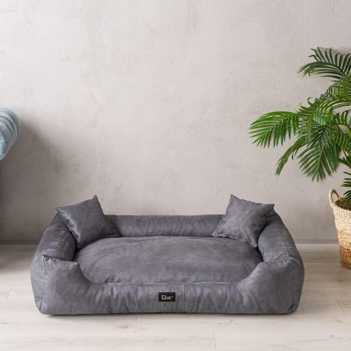 Лежак для собак Puffi з алькантари, сірий, 90x70 см – м'яка, зносостійка, прана подушка-мат для середніх і малих порід