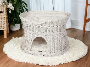Котячий кошик для сну, будиночок для котів з лози, двоповерхове ліжко з м’якими подушками, 60 см, білий, для котів і собак
